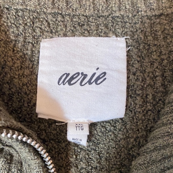 Aerie Olive Green Quarter-Zip Waffle-Knit Sweatshirt size XXL {298} - Picture 6 of 13